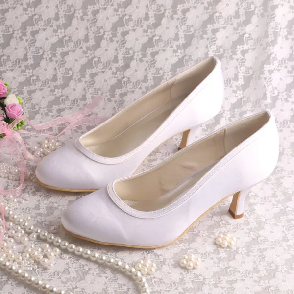 Белые женские свадебные туфли Wedopus на среднем каблуке белые атласные