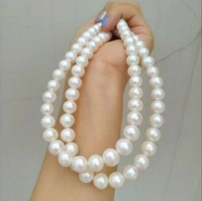 

2pc 10-11mm round south sea white natural pearl necklace 18inch
