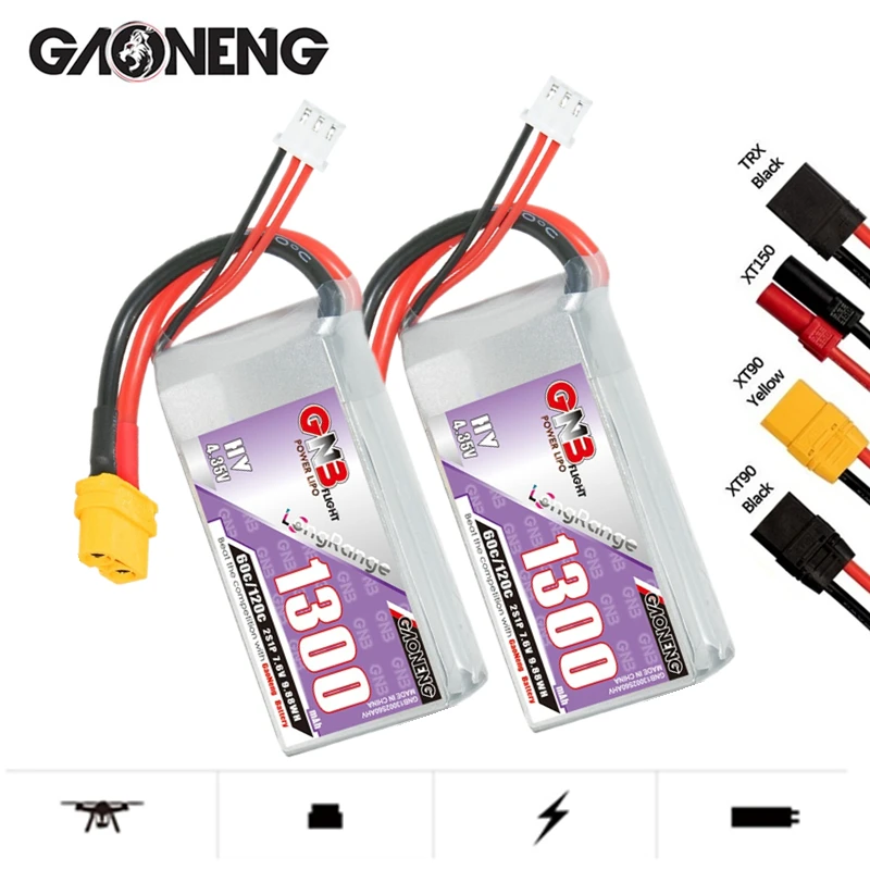 

Upgraded GNB 2S 7.6V 1300mAh 60C Lipo Battery For Airplane RC FPV Quadcopter Drone 7.6V Battery With XT30/XT60 Plug