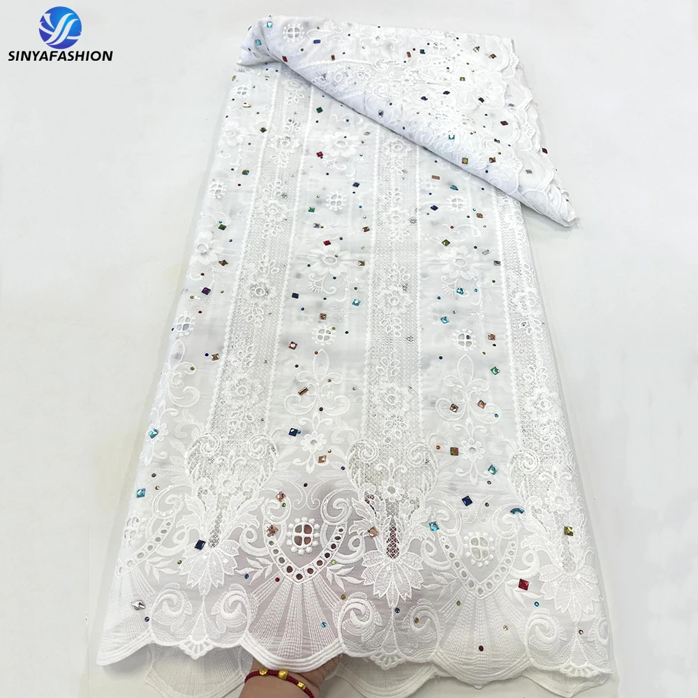 Sinya африканская гипюровая кружевная ткань вышивка с кристаллами 5 ярдов высокое