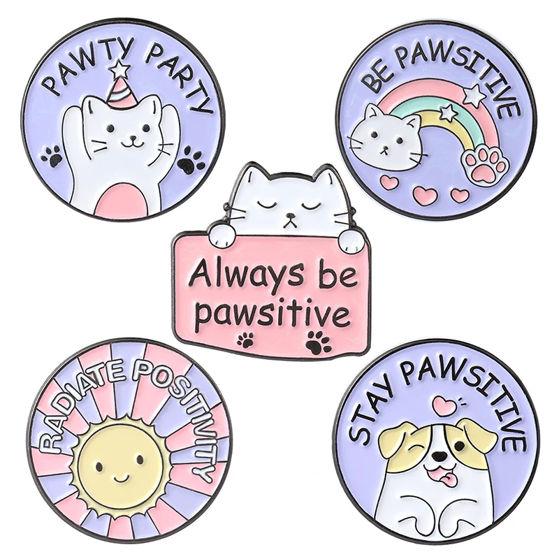 Эмалированные заколки для домашних животных, броши с надписью «Stay Pawsitive» для собаки, рюкзака, рюкзака, значок на лацкан, голубые значки, Розовые ювелирные изделия, подарок для друзей