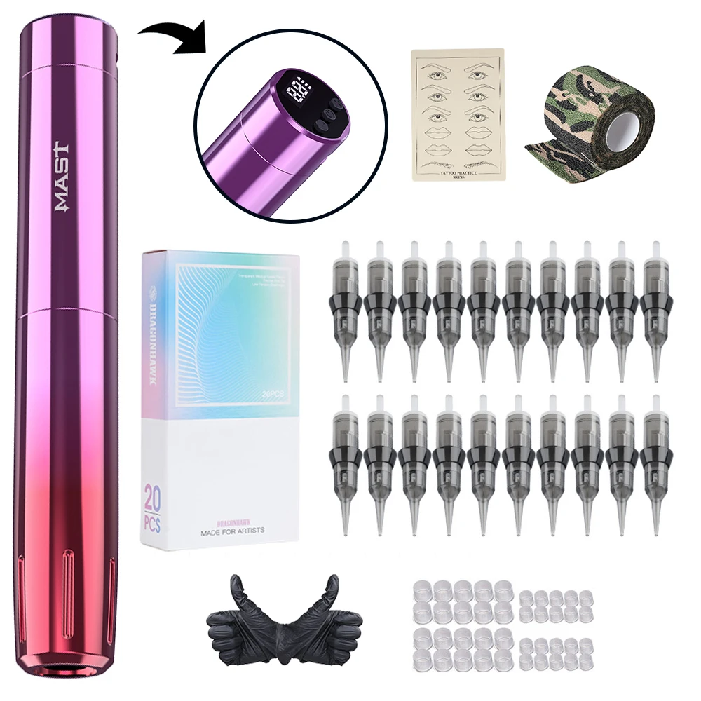 Mast Tour RCA Wireless Rechargeable Battery Pen Rotary Tattoo Pen Kit Permanent Makeup Machine With DragonHawk Cartridge Set