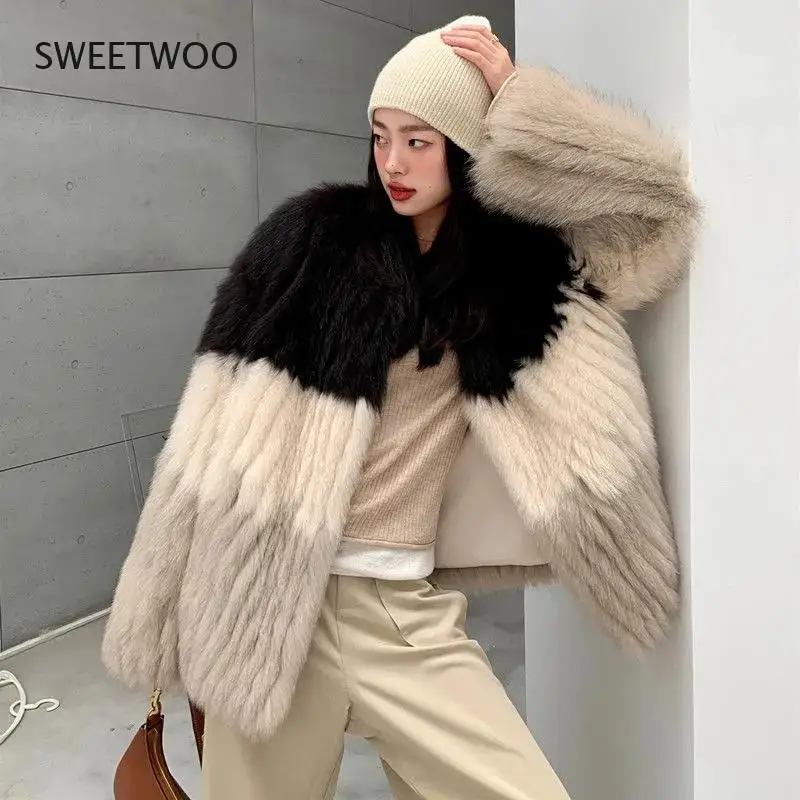 2021 Autumn Winter New Faux Fox Fur Coat Female Mid-Length Women Korean Style Fashion Warm Double-Faced Fur Jacket Trend Slim