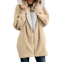 winter plush long coats women zipper loose fluffy hooded jacket overcoat female warm fleece soft pocket casual hoodies plus size