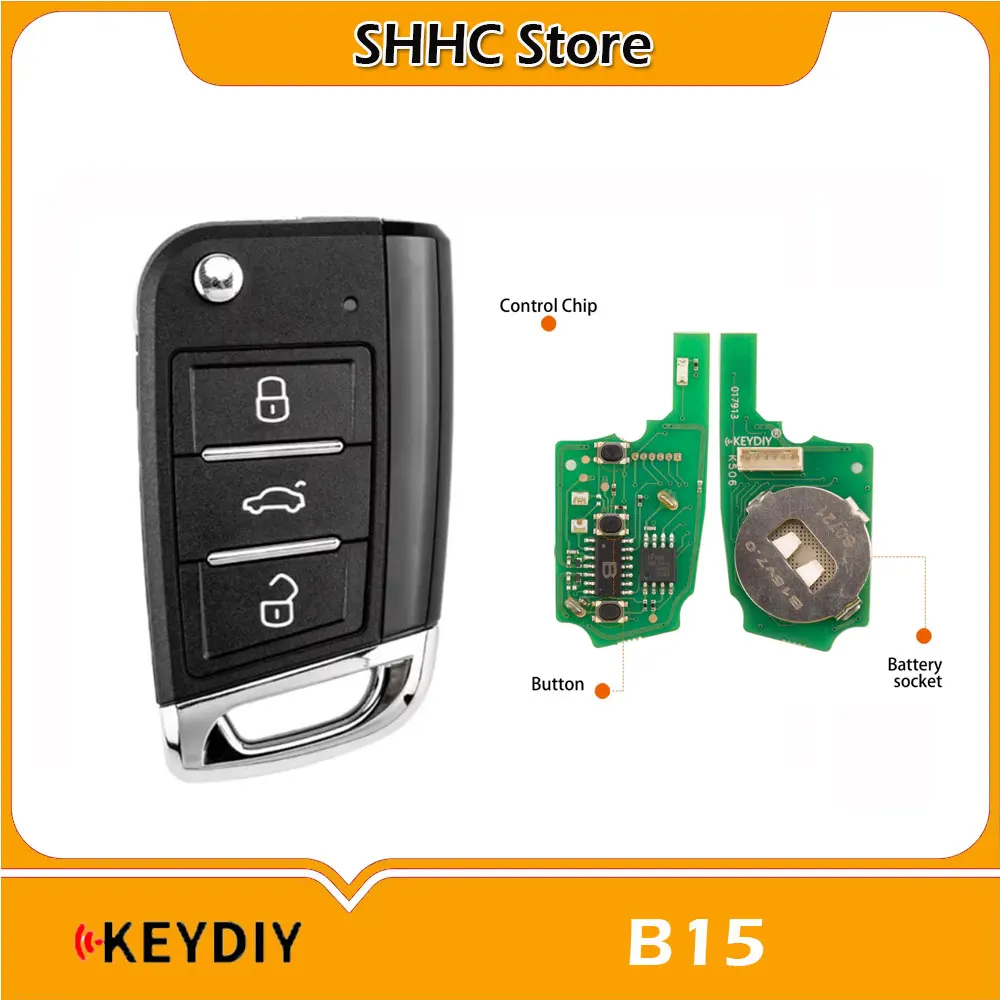 Фото Универсальный автомобильный ключ-пульт KEYDIY KD B15 в стиле Volkswagen, 3 кнопки, для программаторов KEYDIY KD900, KD-X2, Mini Key Programmer №1