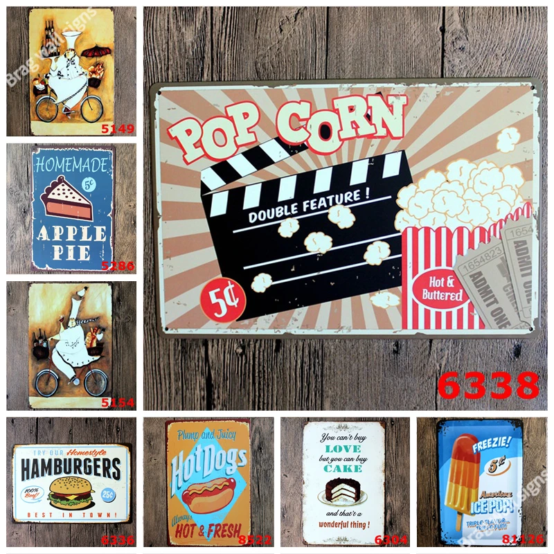 

Пищевой гамбургер, винтажный декор, жестяная вывеска, металлический настенный художественный декор, украшение для торта, бара, настенная же...