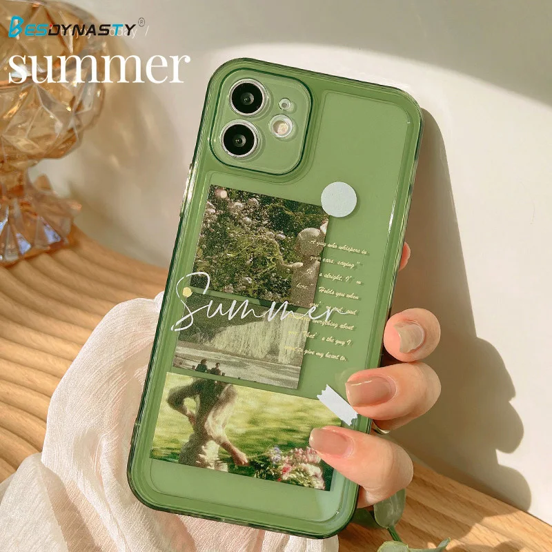 

Ударопрочный чехол BESD для телефона в зеленом цвете для IPhone 13 Mini Pro Max, мультяшный прозрачный мягкий чехол для Iphone 13 Pro Max, чехол
