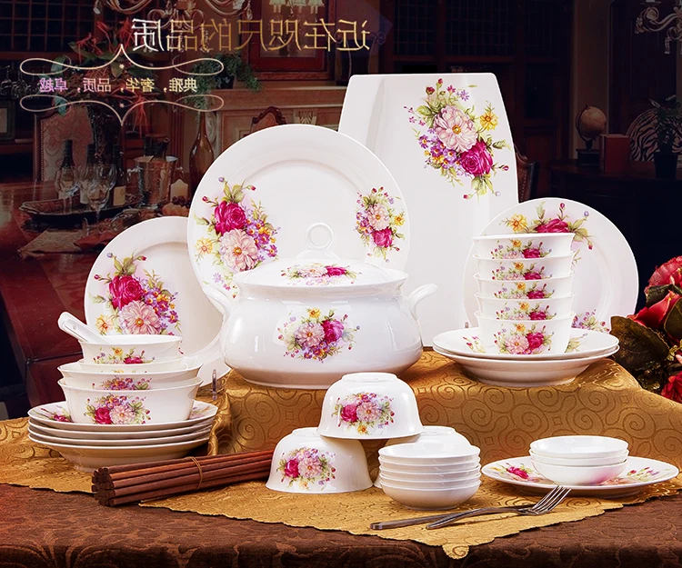 

top Jingdezhen ceramic dishes 28 56 pieces of bone china tableware gift plates for household dishe