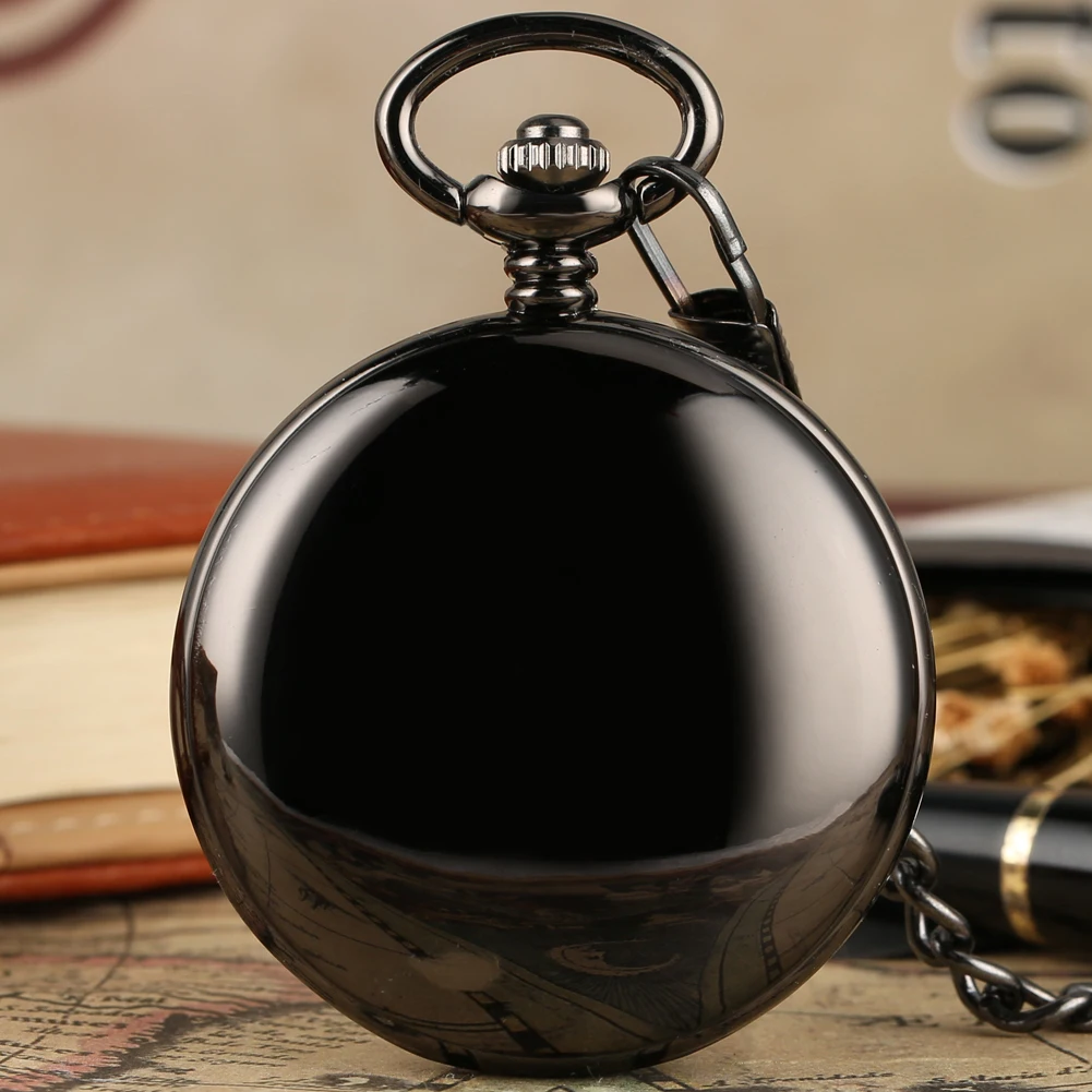 Black Roman Numerals Double Cover Manual Mechanical Pocket Watch Exquisite Round Dial Antique Pendant Pocket Timepiece Male