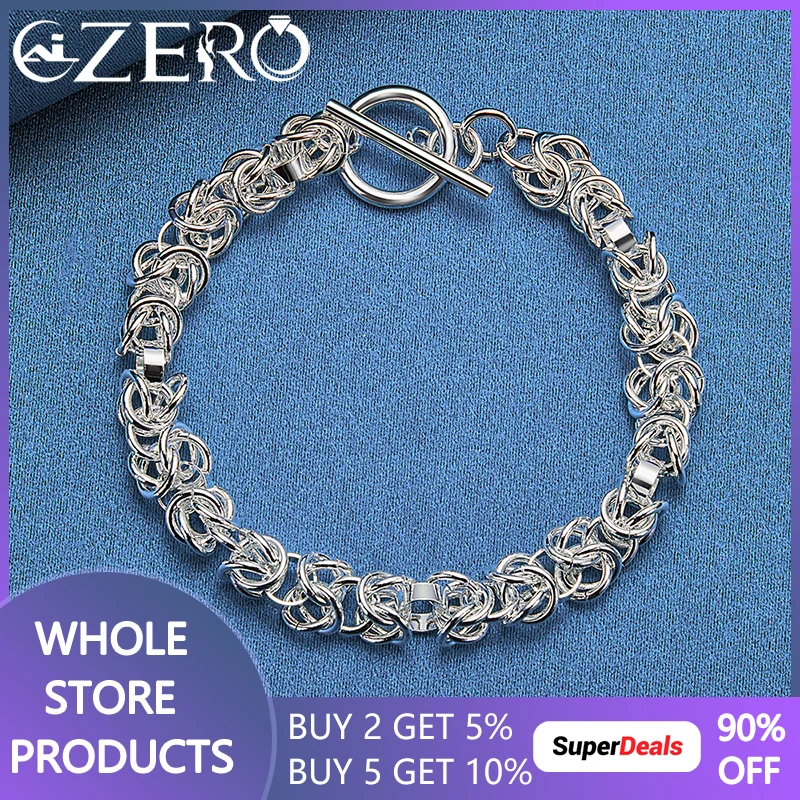 

925 Sterling Silver Charms Interlock Circle Chain Bracelet For Women Man Fashion Jewelry Wedding Party Hip Hop Trend Accessories