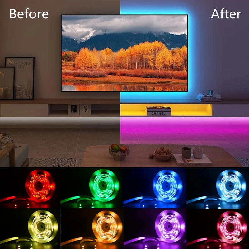 Светодиодная лента освещения для телевизора цветной RGB 5050 USB 24 кнопки