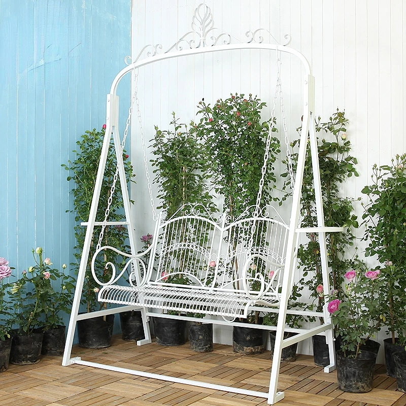 Американский кантри Железный искусство белый двойной качели уличный двор