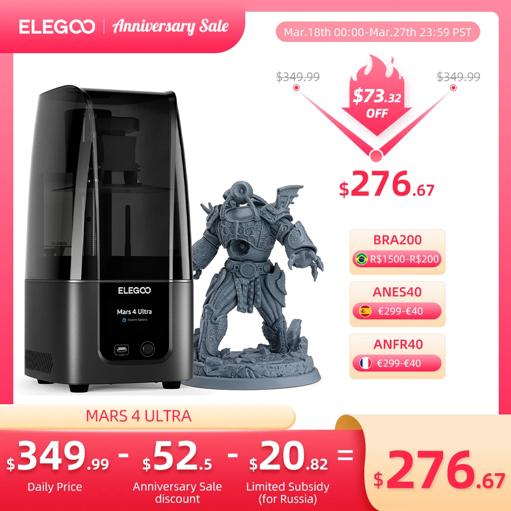  3D принтер ELEGOO MARS 4 ULTRA 9K Mono MSLA с ЖК-экраном 7 дюймов до 150 мм/ч