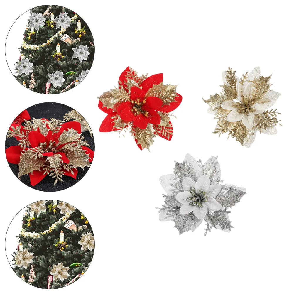 

Christmas Decorations Poinsettia Flowersflower Tree Artificial Ornaments Gold Clearance Decorationpointsettas Wreath Glitter Diy