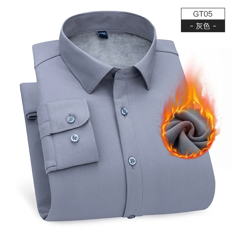 Mattswag Mens Thicken Plush Formal Long Sleeve T Shirts Autumn Winter Business Warm Men's Clothing Casual Slim Fit Camisa Hombre