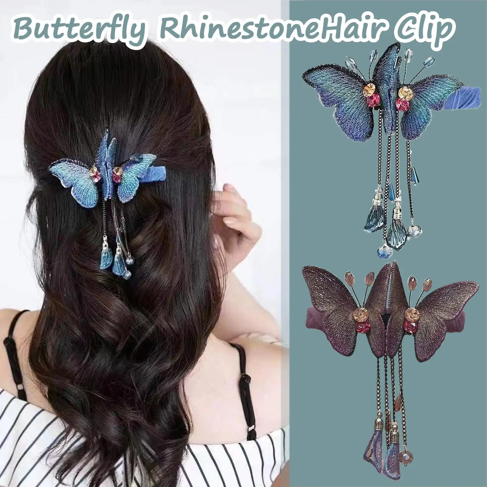 

Rhinestone Butterfly Tassel Hairpin Crystal Long Pendant Hair Clips Crab Headband Bow Hairpin Hair Accessories
