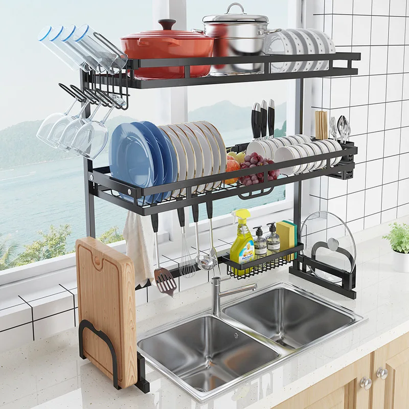 

1/2 Tier Multi-use Stainless Steel Dishes Rack Dual Sink Drain Rack Adjustable Kitchen Organizer Rack Dish Shelf Drying Rack