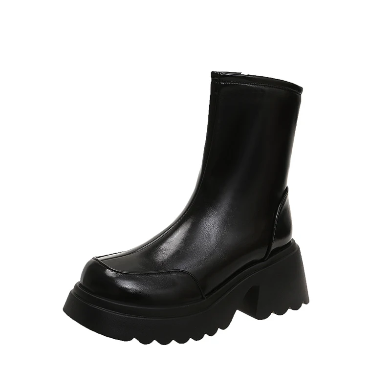 Женские ботильоны на платформе кожаная обувь высоком каблуке женская трендовая