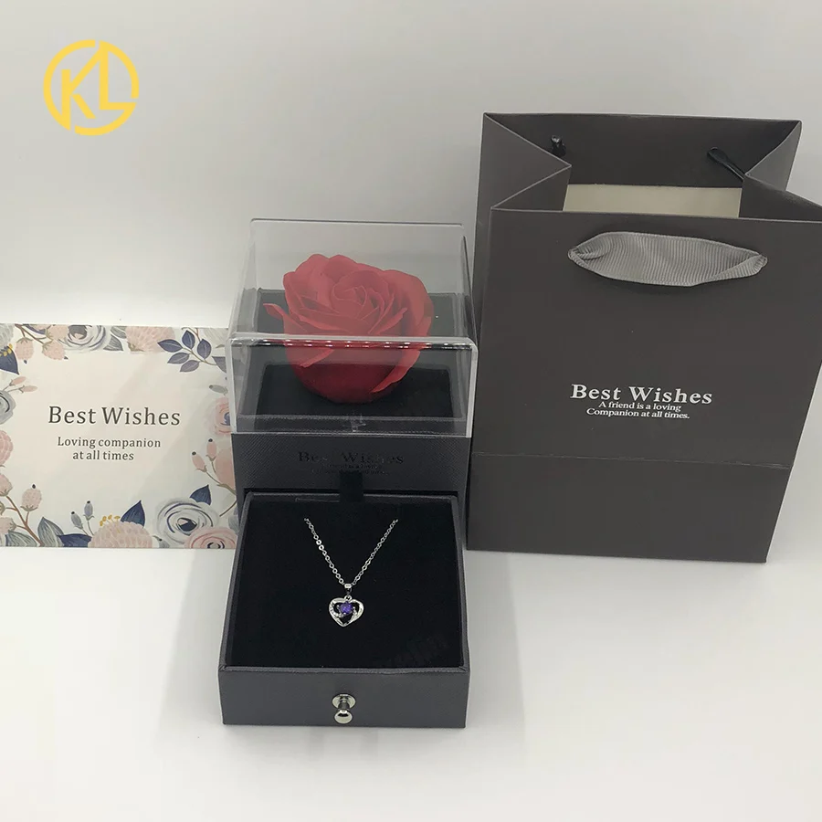 

Unfade flower rose Jewelry Box with Surprise 100 Languages I Love you Necklace Strange Mother Wedding Birthday Valentines Gift