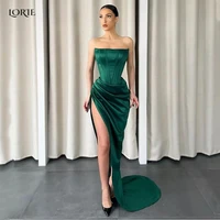 lorie strapless formal evening dresses mermaid dubai sexy bodycon celebrity gowns emerald side split satin party dress custom