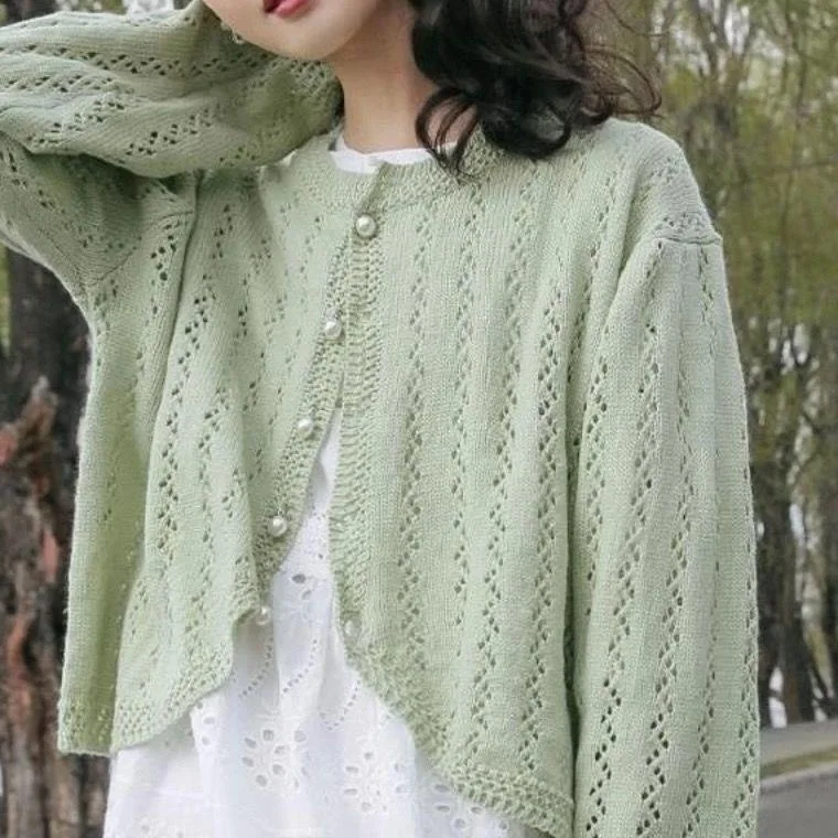 

Короткий вязаный кардиган, пальто, Женский Тонкий Универсальный свитер на весну и осень, мягкая Солнцезащитная рубашка, ажурный топ, новинка 2022