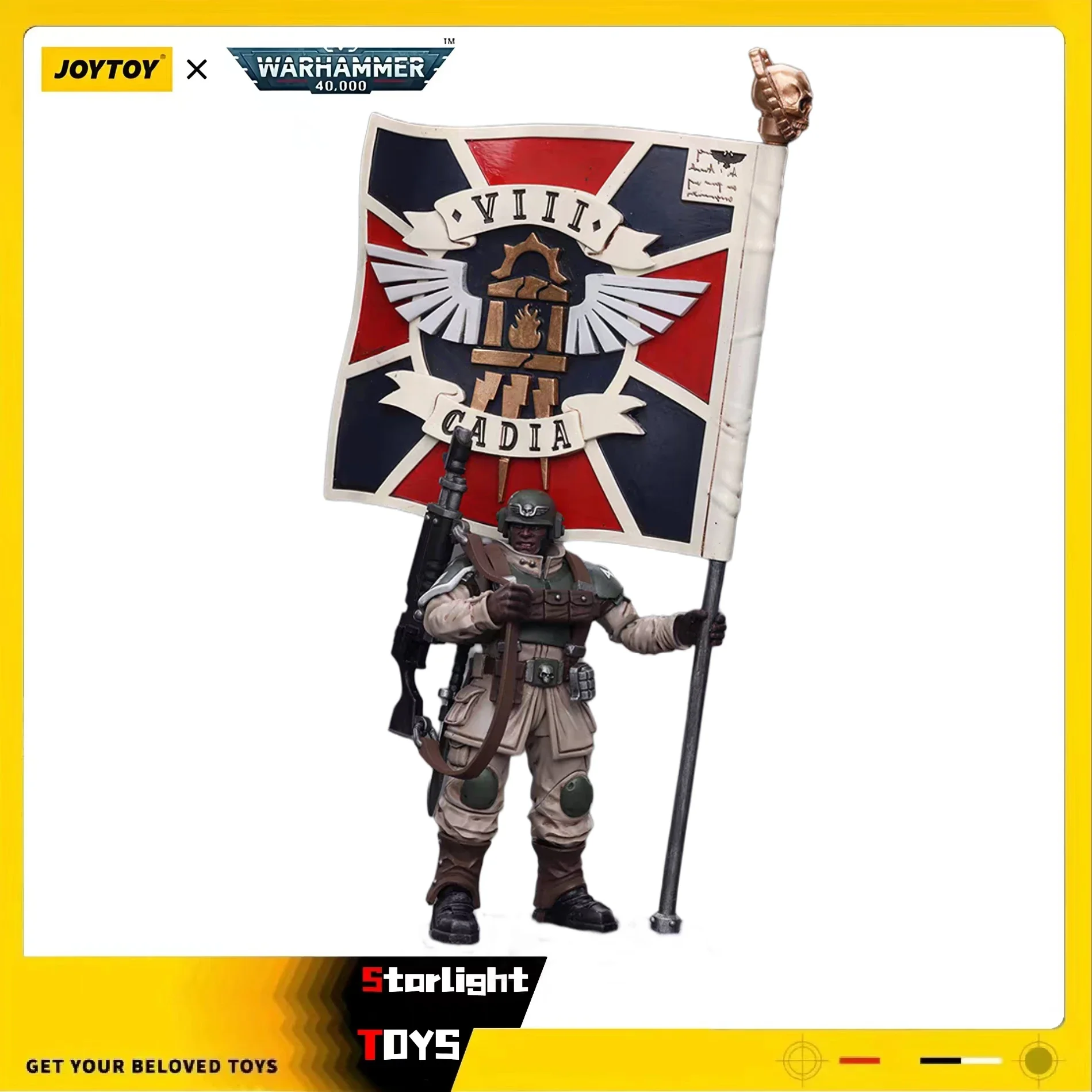 Фото Фигурка JOYTOY 1/18 Warhammer 40K Astra Militarum: Ветеран командного отряда Cadian со стандартным регулировочным стандартом, модель игрушки №2