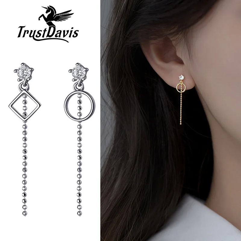 

Серебряные серьги-гвоздики TrustDavis из настоящего стерлингового серебра 925 пробы с круглыми и квадратными фианитами женские серьги-кисточки н...