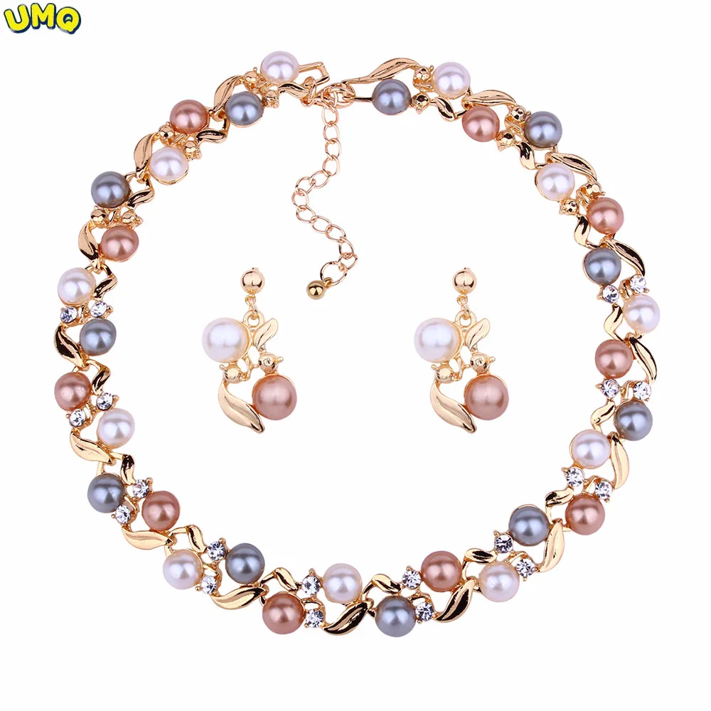 

European Fashion Style2 Popular Imitation Pearl Necklace Earring Set Lady Temperament Versatile Jewelry Setgifts for Women
