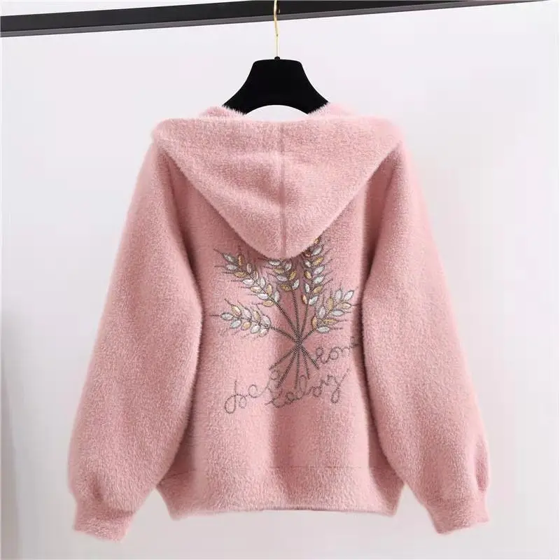 

Women Zipper Cardigan Female Twisted Knitted Clothes Ladies Casual Cotton Thick Loose Sweater Thick Elegant Cardigan Hooded G128