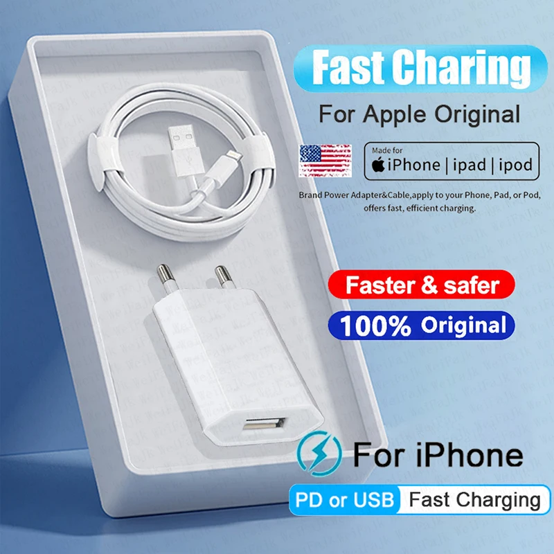 

For APPLE Original USB Charger For iPhone 11 12 13 14 Pro Max Mini 6s 7 8 Plus XS X XR AirPods Quick Adapter Fast Charging Cable