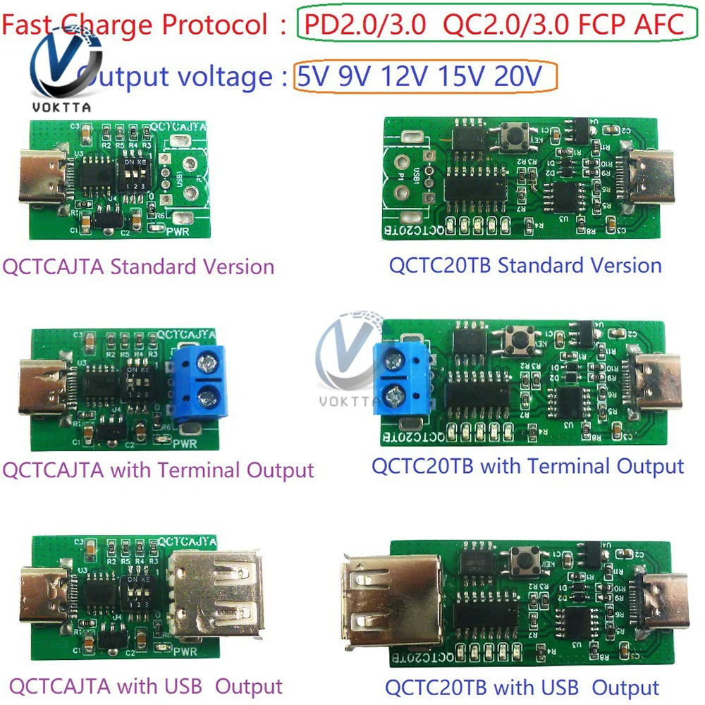 

Type-C PD QC AFC Fast Charge Decoy Trigger Module DC 5V 9V 12V 15V 20V Output for Charger WIFI Router Smart Speaker Camera