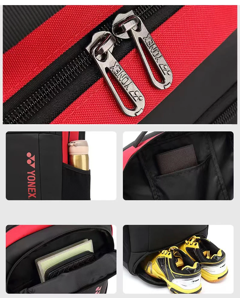 YONEX Ergonomic Leather Badminton Racket Backpack for 3 pcs Racquets High-end Professional Tennis Shoulder Bag With Compartment