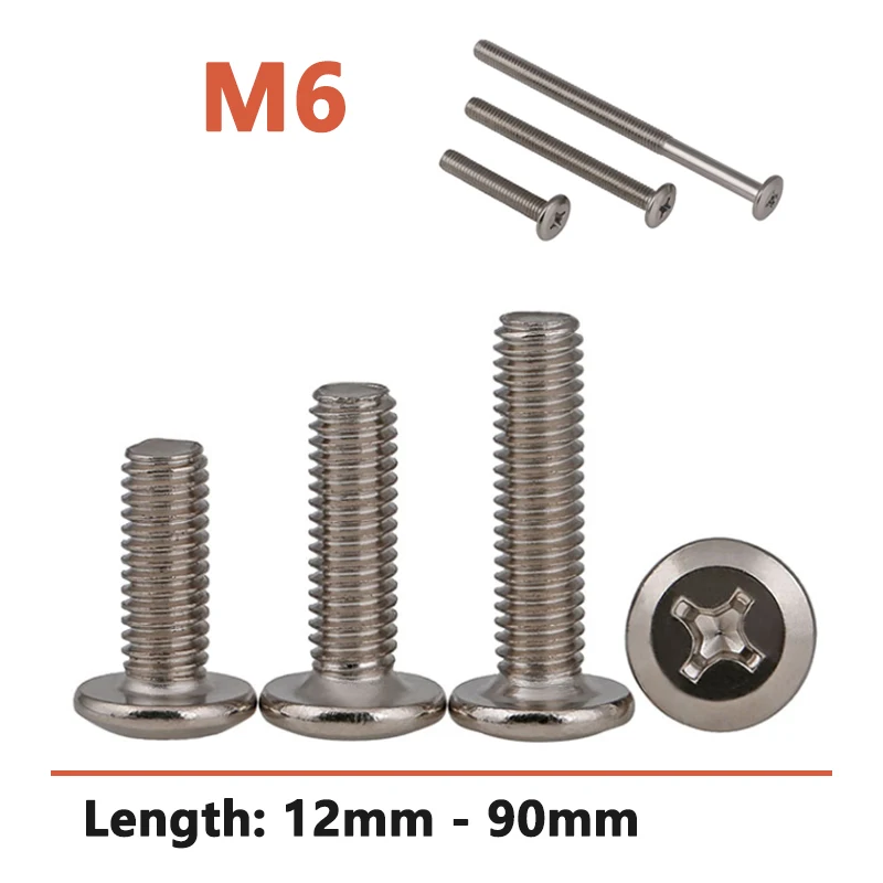 M6x12-90mm Cross Phillips Flat Bevel Head Screw Crib Accessories Furniture Bolt Nickel-plated Carbon Steel Hardware Screw