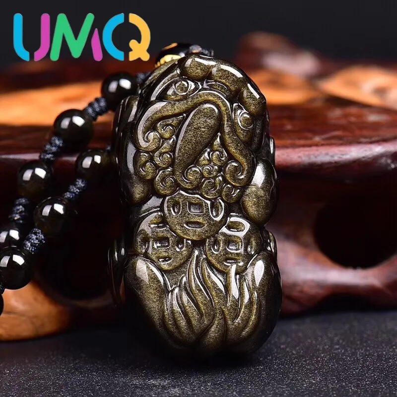 

Donghai Ink Lovely Crystal Natural Obsidian Back Three Coin Pendant Men's and Women's Fashion Necklace