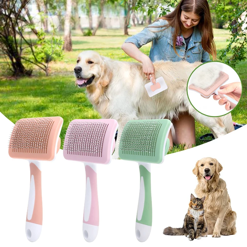 

Pet Grooming Brush Hair Removal Comb Self-Cleaning Slicker Brush with Massage for Dogs and Cats Shedding&Detangling Pet Supplies