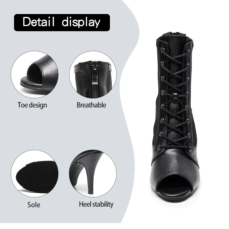 DKZSYIM Women Latin Dance Shoes High Heels Black Thin New Stilettos Sexy Boots For Women's Dancing shoes Ballroom