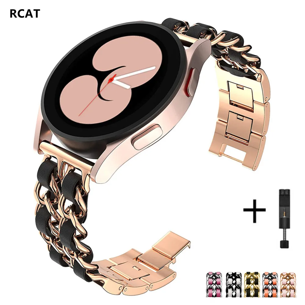 

20mm 22mm Band for Samsung Galaxy Watch 4/Classic/46mm/42mm/active 2 Gear s3 Leather+Metal bracelet Huawei GT/2/GT2/3 Pro strap