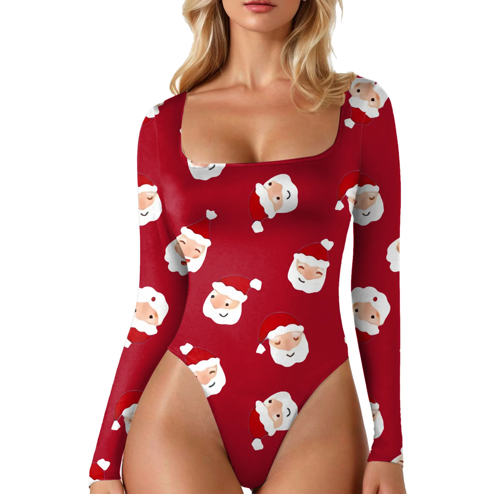 

Женская пижама, рождественские короткие комбинезоны, пикантный комбинезон с длинным рукавом, домашняя одежда, Рождественская одежда, уродливая Пижама с квадратным вырезом, эластичная Пижама