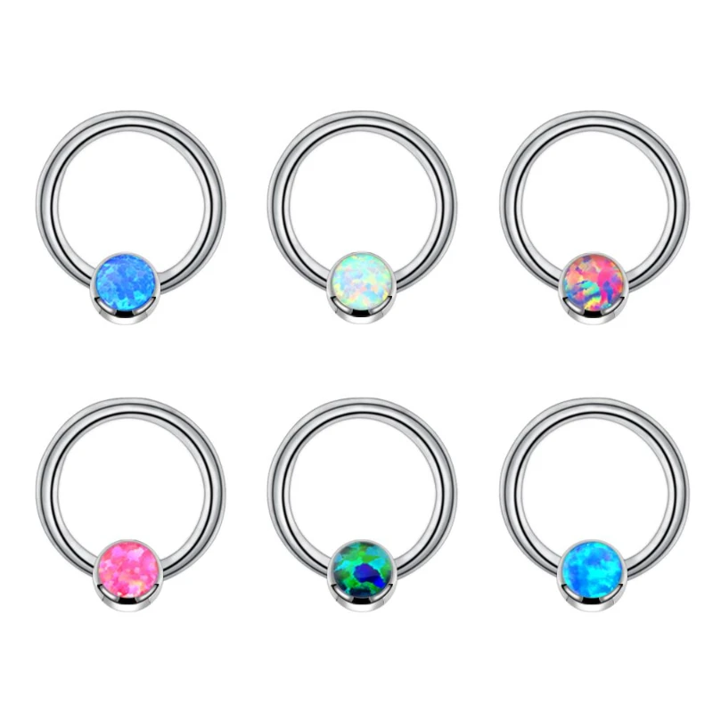 5/6 PCS/Lot G23 Titanium Nose Ring High Quality Opal Zircon Stone Captive Bead Rings Fashion Piercing Body Jewelry