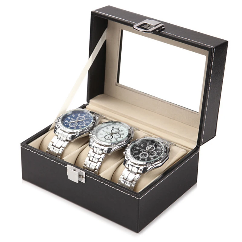 2023 New PU Leather Watch Box Display Case Holder Black Storage Box  Organizer for Men & Women Best Gift Box images - 6
