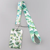 minimalist green leaves neck strap lanyards for keys keychain badge holder id credit card pass hang rope lariat accessories
