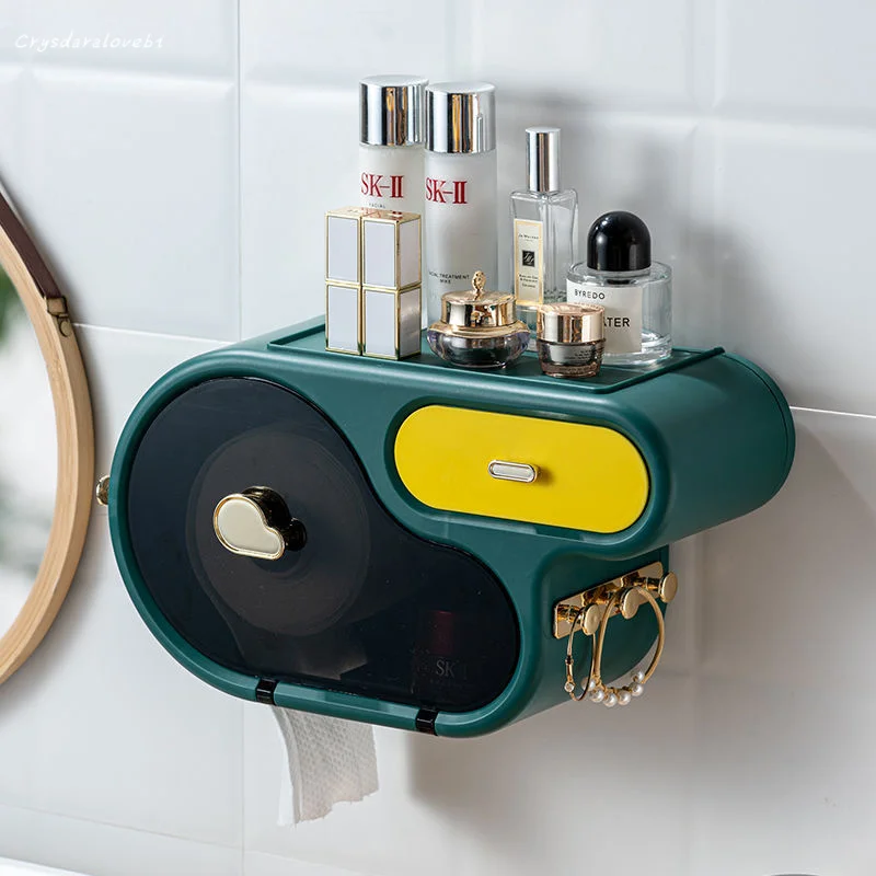 

Punch-free Waterproof Roll Paper Tube Creative Paper Box Toilet Tissue Box Toilet Shelf Toilet Paper Box