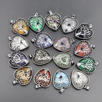 new design fashion natural stone alloy tree of life heart pendants black charms women jewelry accessories marking wholesale 1pc