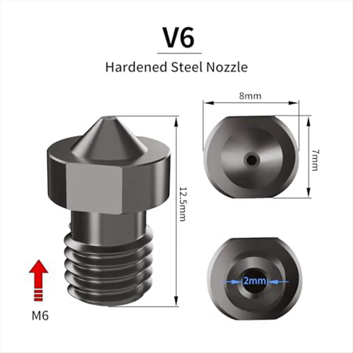 Фото (B63C) Набор из 8 сопел V6 из закаленной стали, сопла для 3D-принтера V6 Hotend Extruder 0.4мм 0.6мм 0.8мм для Anycubic I3 Mega №2