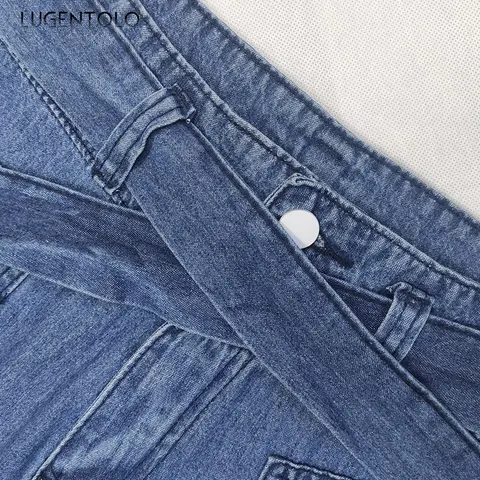 Lugentolo Wide Leg Jeans Woman Large Size Lace-up Washed Female Denim Elegant Versatile Loose Casual Fashion Street Style