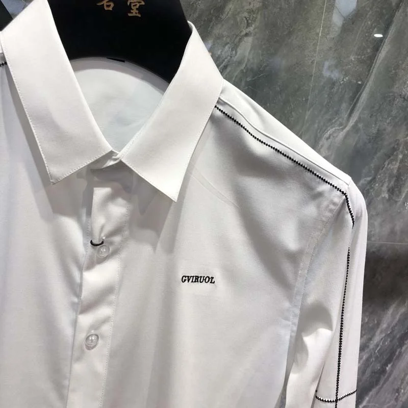 Мужская деловая рубашка с вышивкой черная или белая классическая большие