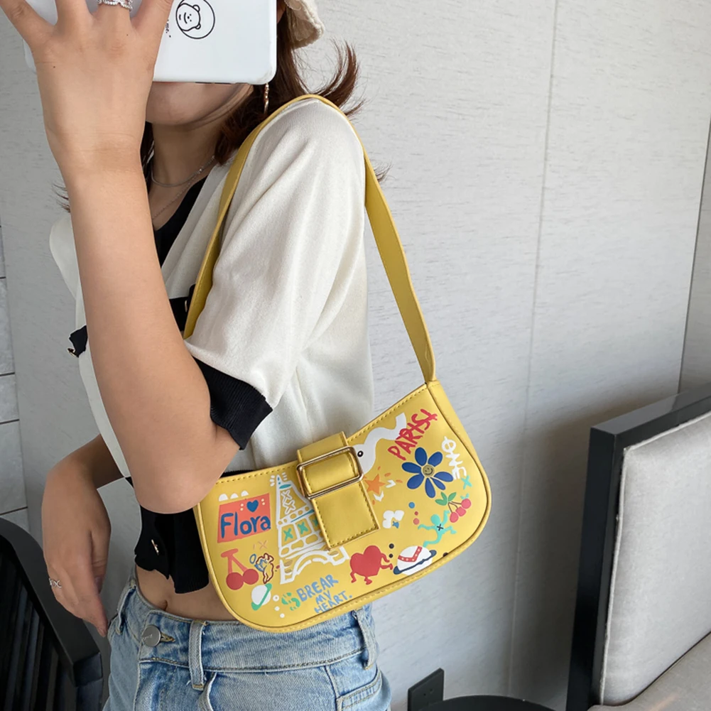 

Streetwear Women Tote Bag Graffiti Fashion Shoulder Handbags PU Underarm Purse Women Handbags Totes Bags Clutch Bag