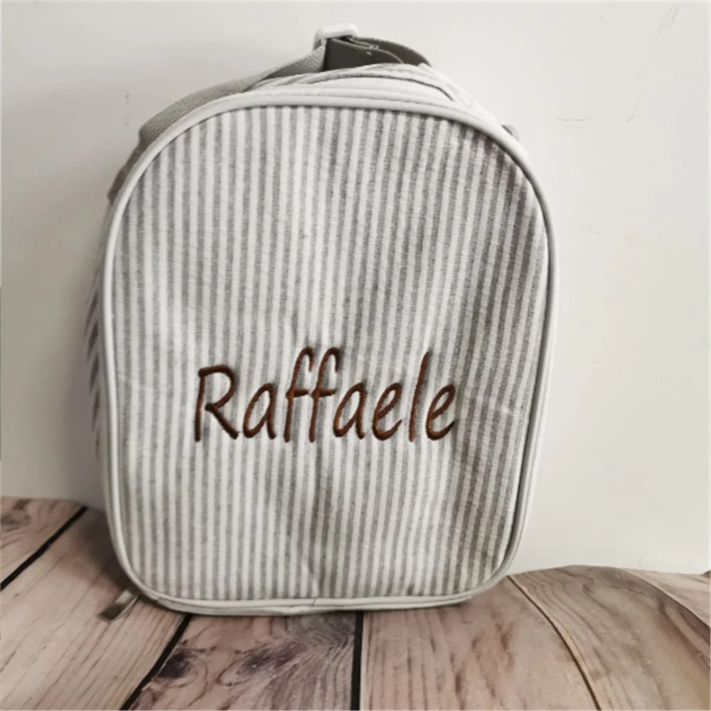 Custom Embroidered Name Monogrammed Seersucker Lunch Cooler Tote Bags Custom Name Kids School Lunchbox
