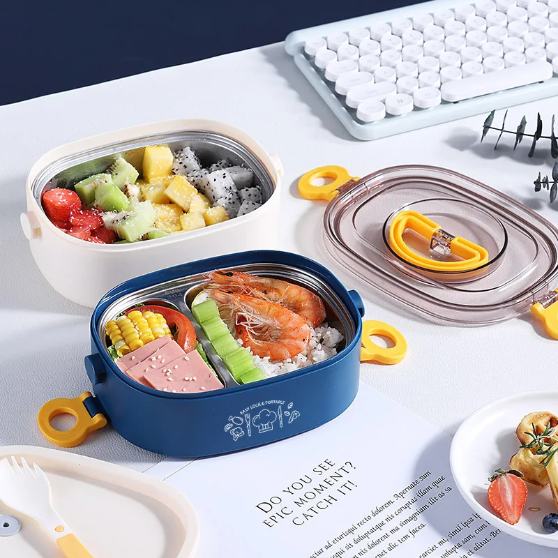 

Ланч-бокс INS Bento, японский Овальный двухслойный термоконтейнер из нержавеющей стали для студентов и офисов, столовая, сохранение тепла