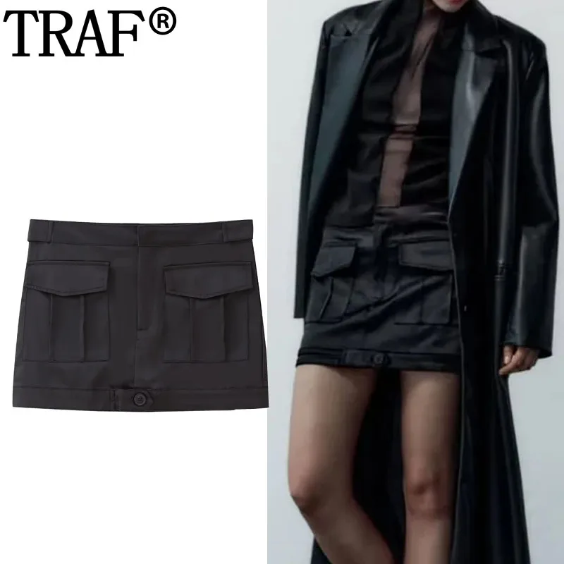 

Юбка-карго Женская атласная средней посадки, на пуговицах, Черная